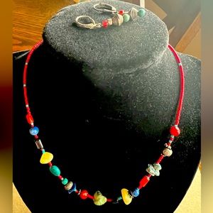 Thai Silver/Turquoise/semi-precious stone Earring/Necklace set